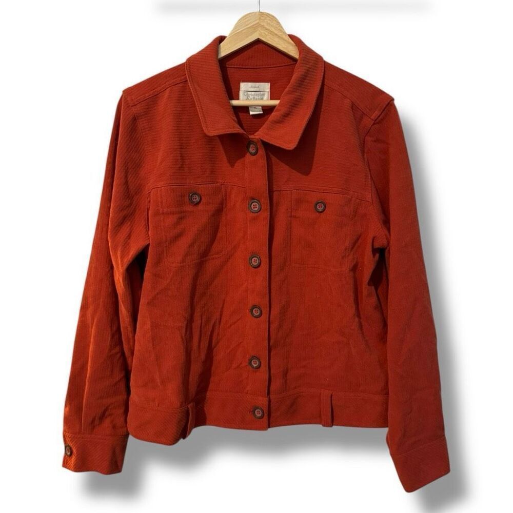 Christoper & Banks Women's Burnt Orange Corduroy Jacket XL Long Sleeve Button-Up